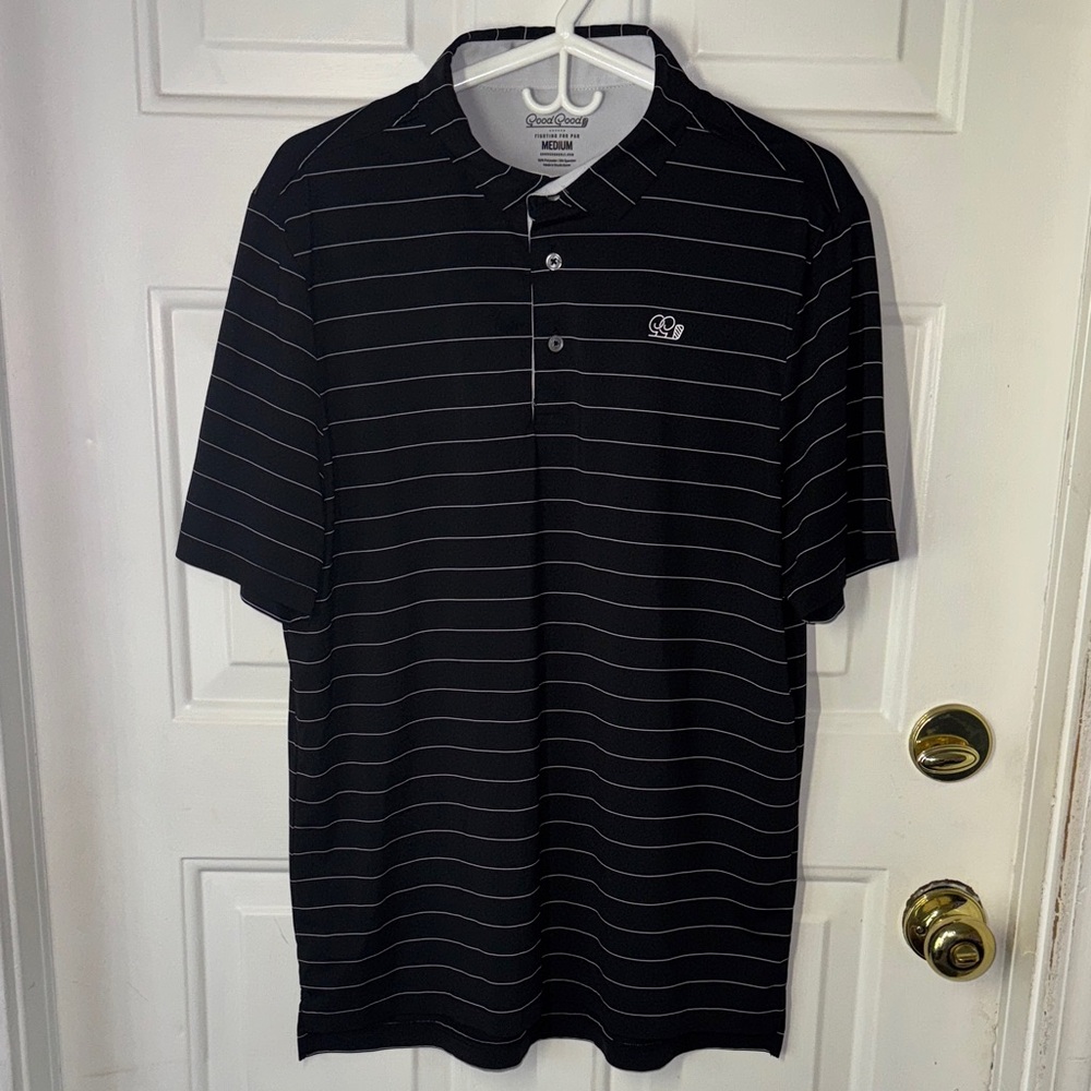 Good Good Golf Black and White Striped Golf Polo Shirt